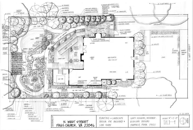 A photo of a landscape design blueprint.