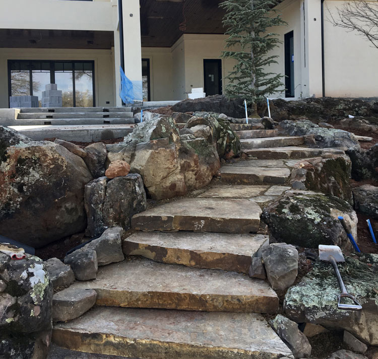 Scapes Inc Landscaping OKC provided this photo for a new stone step entry design project near Oklahoma City, OK.